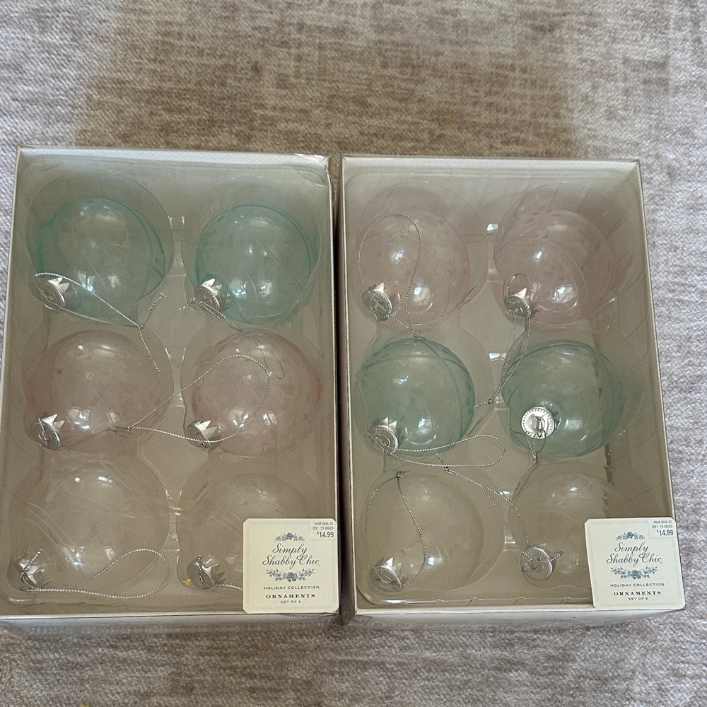 Simply Shabby Chic Pastel Pink and Aqua Glass Holiday Ornaments